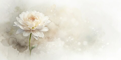 Serene White Flower on Watercolor Background, Elegant Floral Design for Invitation or Greeting Card