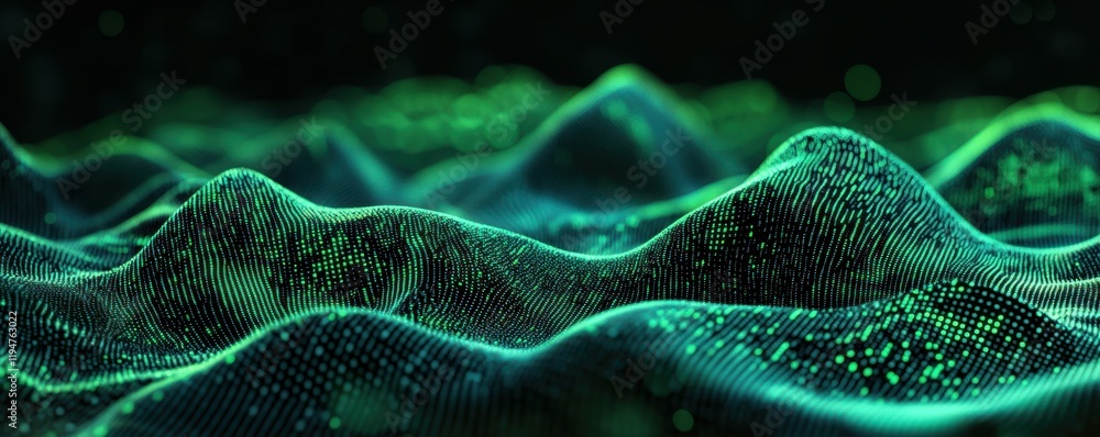 Poster a digital matrix of flowing binary code with glowing green and black, tech-inspired abstract, 4k pho