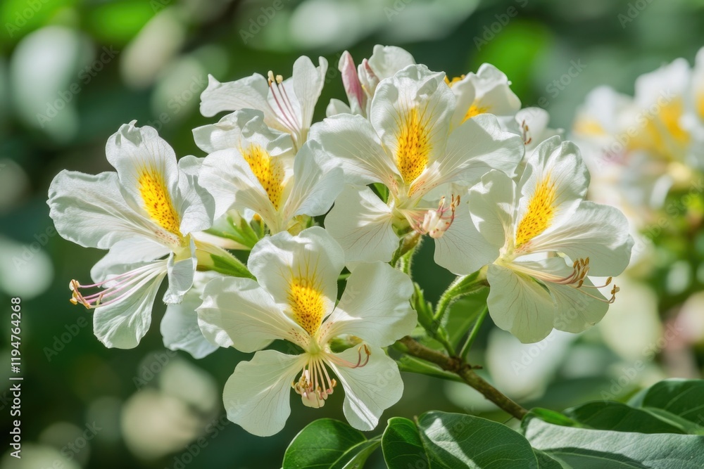 Aufkleber a cluster of white flowers with bright yellow centers, ideal for use in designs related to simplicit