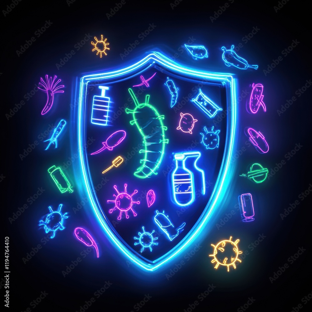 Poster shield designed to deflect harmful microbes and enhance safety in health environments. generative ai