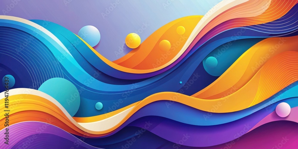 Aufkleber abstract colorful waves and spheres design with vivid hues and layered curves