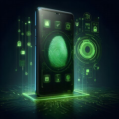 3d rendering Fingerprint and mobile phone
