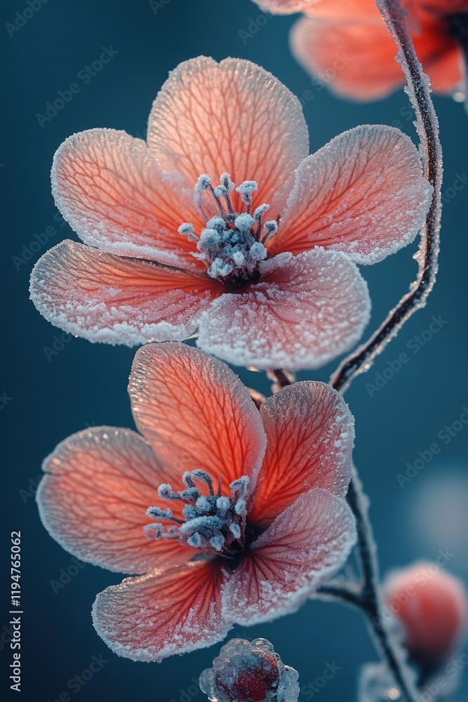 Wall mural A frozen flower with frost on its petals, perfect for winter or cold-themed images