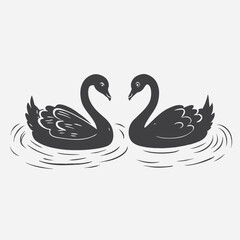 Fototapeta premium Pair of swans swimming in the pond hand drawn sketch in vector icon isolated on white background