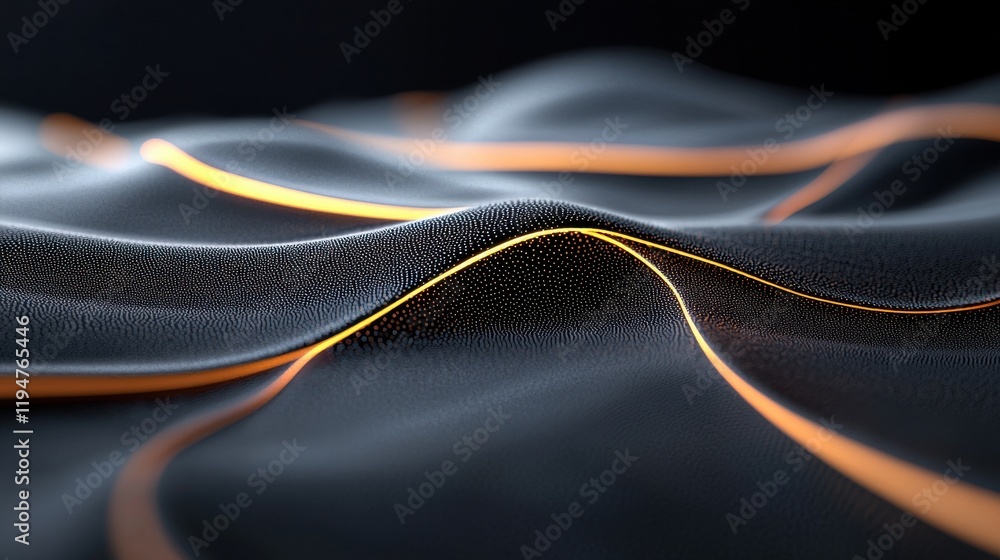 Poster dynamic glowing lines on textured surface abstract art dark environment close-up view contemporary c
