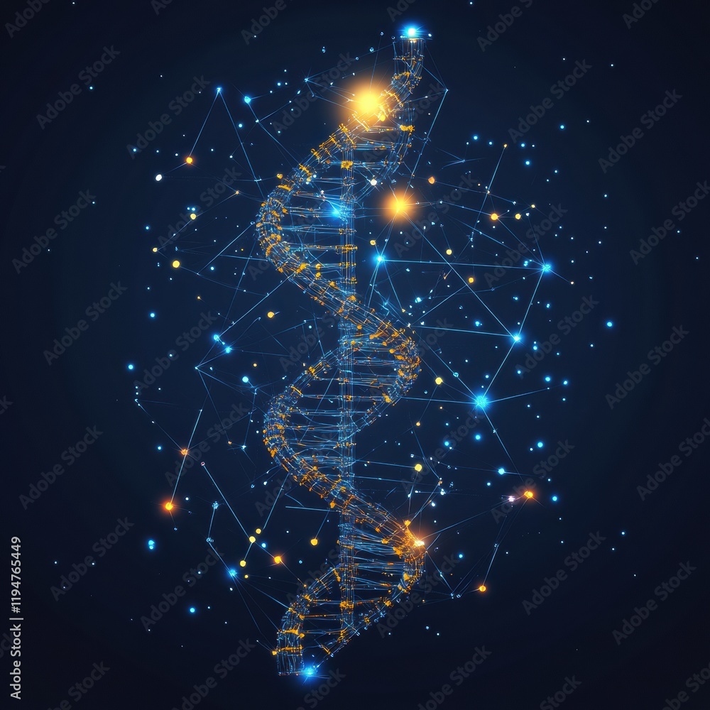 Leinwandbilder glowing dna double helix interconnected with molecular structures in a vibrant cosmic setting. gener