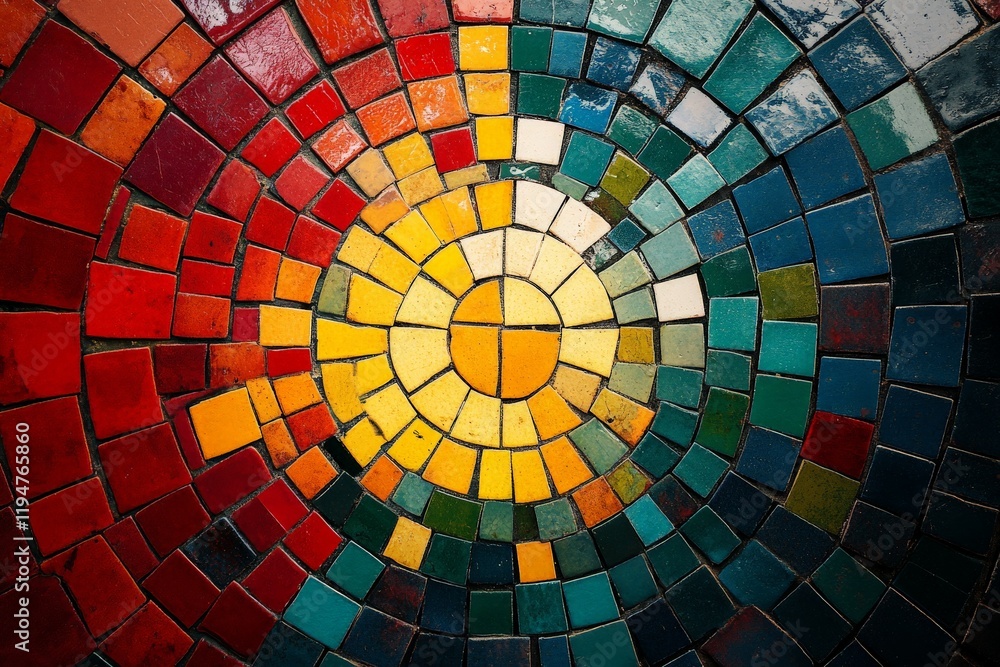 Aufkleber a stunning circular mosaic showcasing a dynamic interplay of colors arranged like a color wheel. the