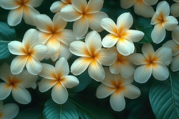 Naklejka premium Close-up photo of a bouquet of white and yellow flowers with green leaves