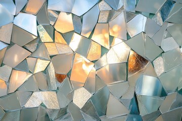 This image features a vibrant mosaic of glass pieces reflecting sunlight, creating a kaleidoscope...