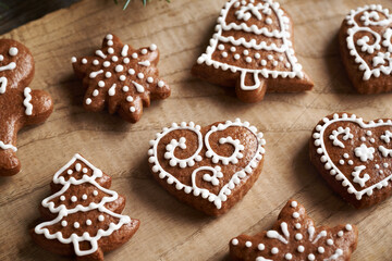Decorated cute homemade gingerbread Christmas cookies