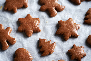 Freshly baked homemade gingerbread Christmas cookies