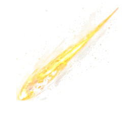 A fiery meteor streaking across the sky, isolated on transparent background.