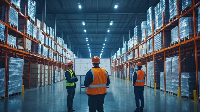 Warehouse Workers Reviewing Inventory Management Plan