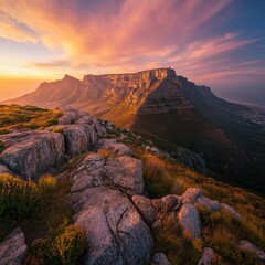 Obraz premium Dramatic Sunset Over Table Mountain, Cape Town