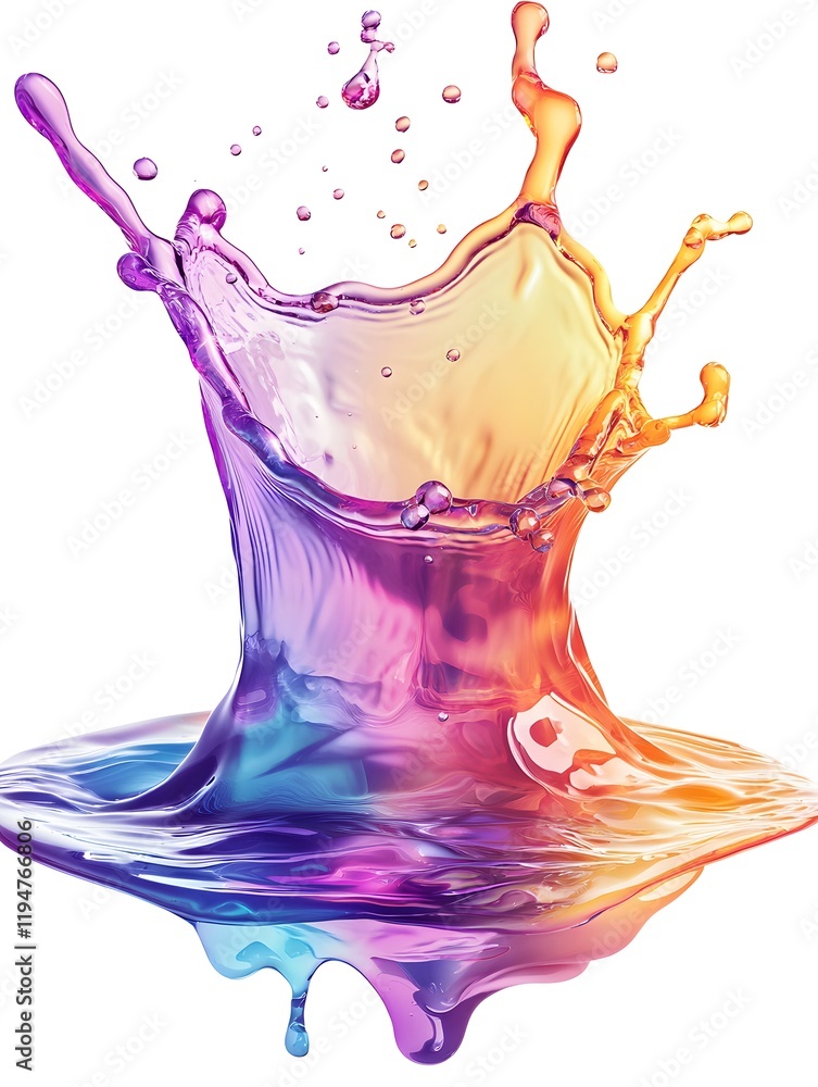 Poster vivid splash of colorful liquid creating an abstract design in the air. generative ai