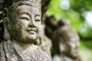 Fototapeta premium A close-up view of a statue situated next to a tree, perfect for use in outdoor-themed projects or as a symbol of nature