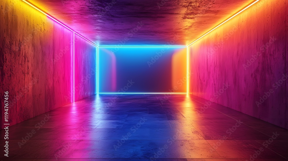 Aufkleber bright neon lights create a dynamic atmosphere in an abstract space filled with color. generative ai