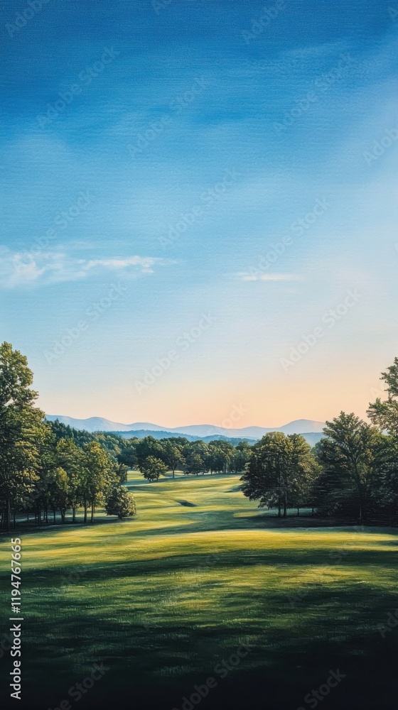 Poster tranquil landscape painting depicting harmony of color and form in serene nature soft gradients open