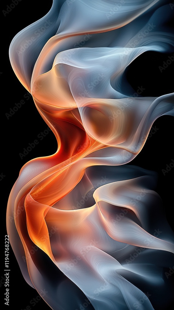 Poster abstract flamelike shapes twisting in wind glow digital art colorful environment dynamic viewpoint