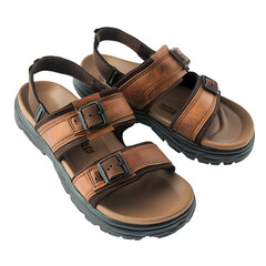 Naklejka premium A pair of men's sandals with adjustable straps, isolated on white background.