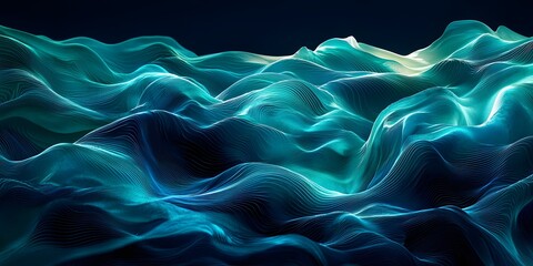 Fototapeta premium Waves of color undulate across a digital ocean landscape. Generative AI