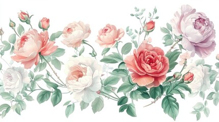 Vintage-inspired floral wallpaper design interior decor digital artwork bright and airy space aesthetic viewpoint