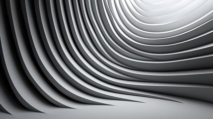 Obraz premium An abstract, wavy interior with layered surfaces that create depth and a sense of movement, illuminated by soft light.