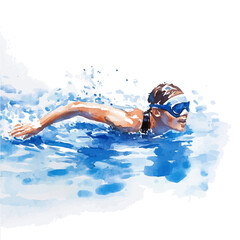 A watercolor vector of swimming, isolated on a white background. Swimming vector.
