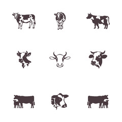 various illustrations of the cow logo icon set with a unique concept for agribusiness and livestock logos