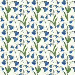 Colorful Floral Pattern with Leaves, Cute Small Flowers on Seamless Background, Bluebell Flower Pattern