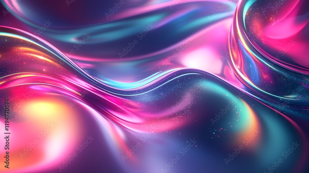 Poster vibrant abstract waves showcasing fluid dynamics and colorful reflections. generative ai