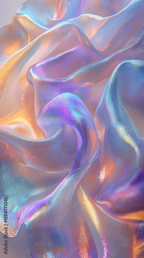 Poster soft, flowing fabric forms an abstract background with shimmering colors. generative ai