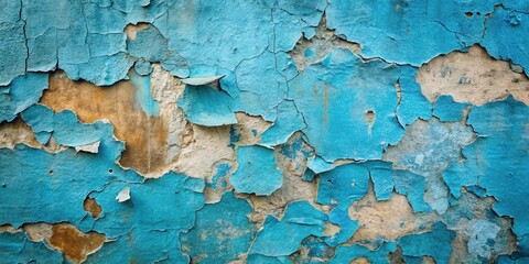 Obraz premium Textured Blue and Beige Wall with Flaking Paint