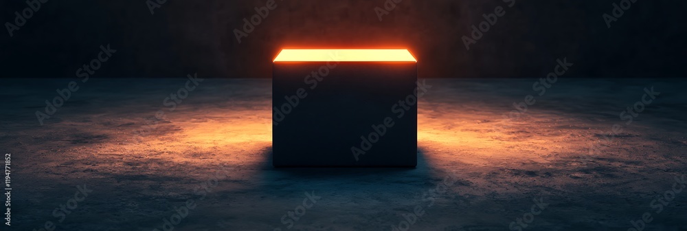 Poster a glowing box sits on a dark surface, illuminated from within, creating an intriguing atmosphere of 