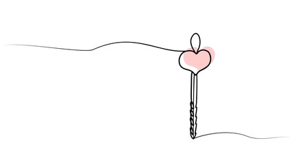 continuous drawing of love key in one line. vector
