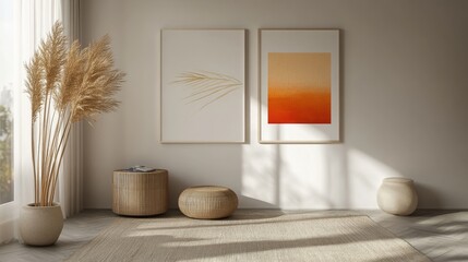 Minimalist Living Room Decor With Pampas Grass And Artwork