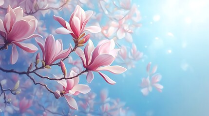 a group of pink flowers on a tree