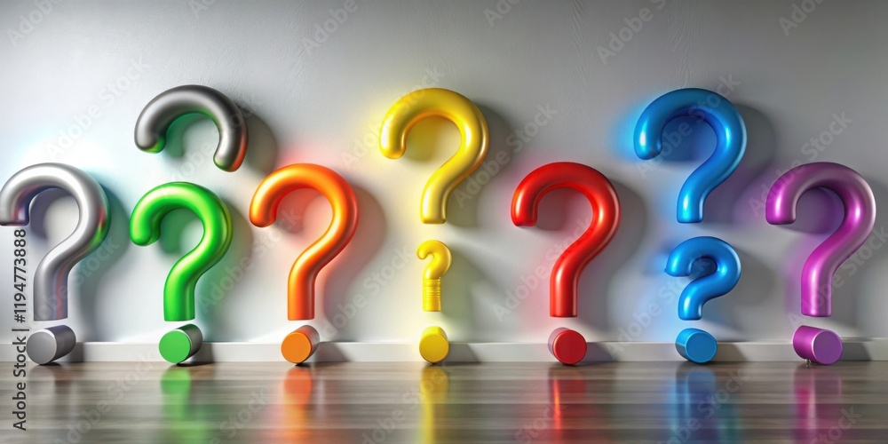 Fototapete colorful question marks on wall representing inquiry and problem solving