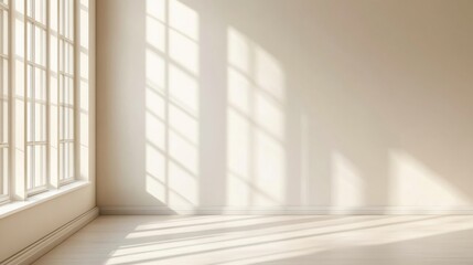 a room with a window and a white wall