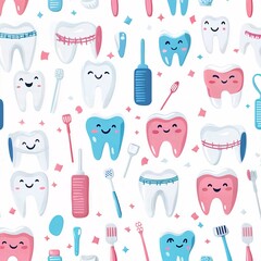background illustration of dentist. with smiling teeth pattern brackets and toothbrushes