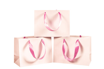 Recyclable craft paper bag for purchases, gifts and takeaway food mock up on white background. Environmentally friendly than single-use plastic bags