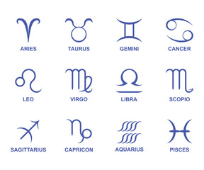 Modern design set of Zodiac sign horoscope symbol, Aries, Taurus, Gemini, Cancer, Leo, Virgo, Libra, Scorpio, Sagittarius, Capricorn, Aquarius, Pisces
