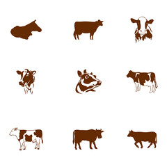 collection of minimalist cow icon set elegant representation for logo and design