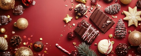 A festive ad for chocolate with holiday-themed decor, 4K photo.