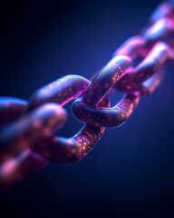 Glowing purple chain links close-up.