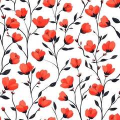 Obraz premium Seamless Pattern Design Featuring Vibrant Red Flowers on a White Background for Elegant Floral Decor and Creative Projects