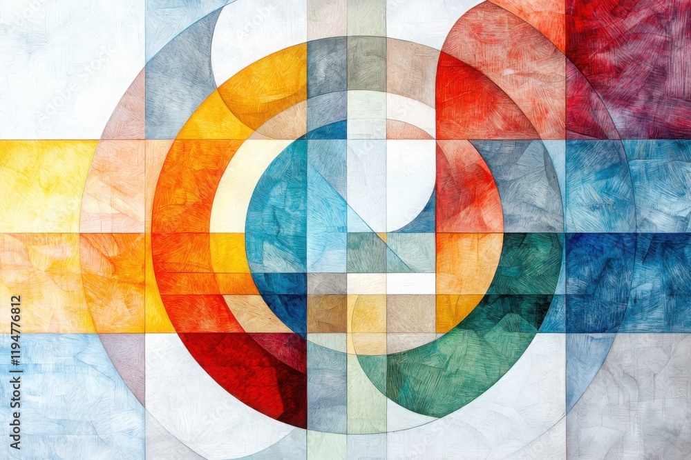 Aufkleber dynamic abstract composition of geometric shapes in complementary colors art studio digital artwork 