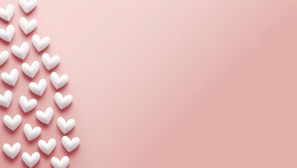 Obraz premium Pastel pink paper art design with white heart accents, emphasizing a clean and modern romantic style. Great for Valentine, wedding, or minimalist design needs