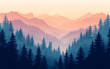 a landscape of mountains and trees