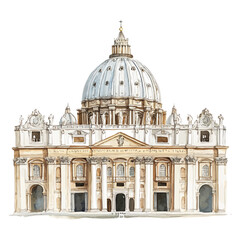 Obraz na płótnie Canvas A watercolor vector of St. Peter's Basilica, isolated on a white background. St. Peter's Basilica vector. 